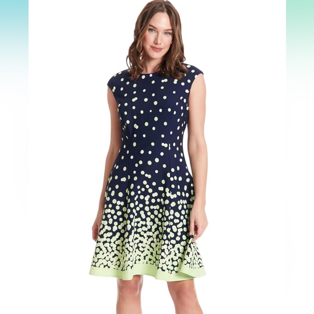 NWT Navy and Chartreuse Polka Dot Dress